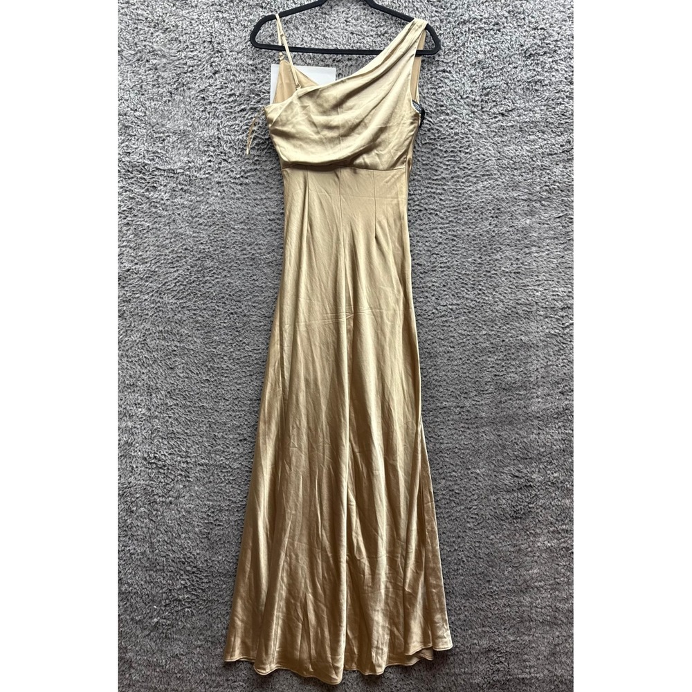 NWD Six Stories Asymmetrical One-Shoulder Maxi Dress Gold Womens Size 10 UK